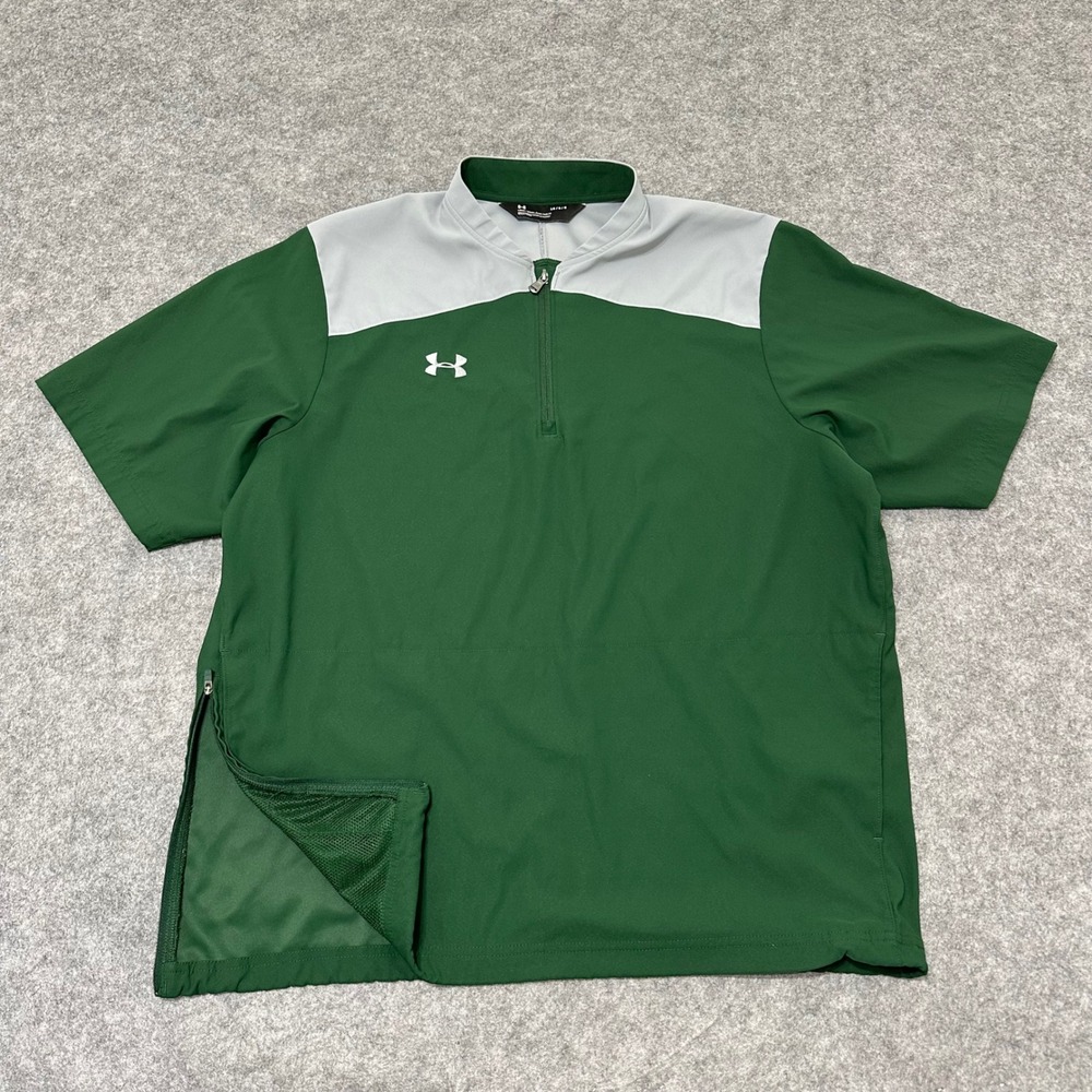 Under Armour Motivate Cage Jacket Mens L Green Grey SS 1/4 Zip Pullover Top